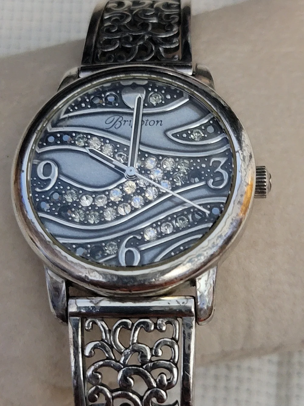 Brighton Women's Silver Wave Crystal Accent Bracelet Watch